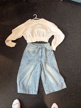 TNA Light Blue Wide-Leg Denim Culottes